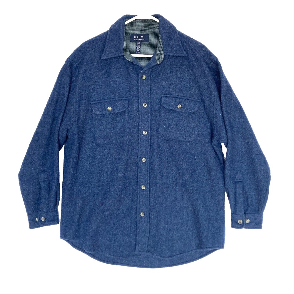 Vtg Bum Equipment Wool Flannel Overshirt Men M L Workwear Grunge Jacket Blue